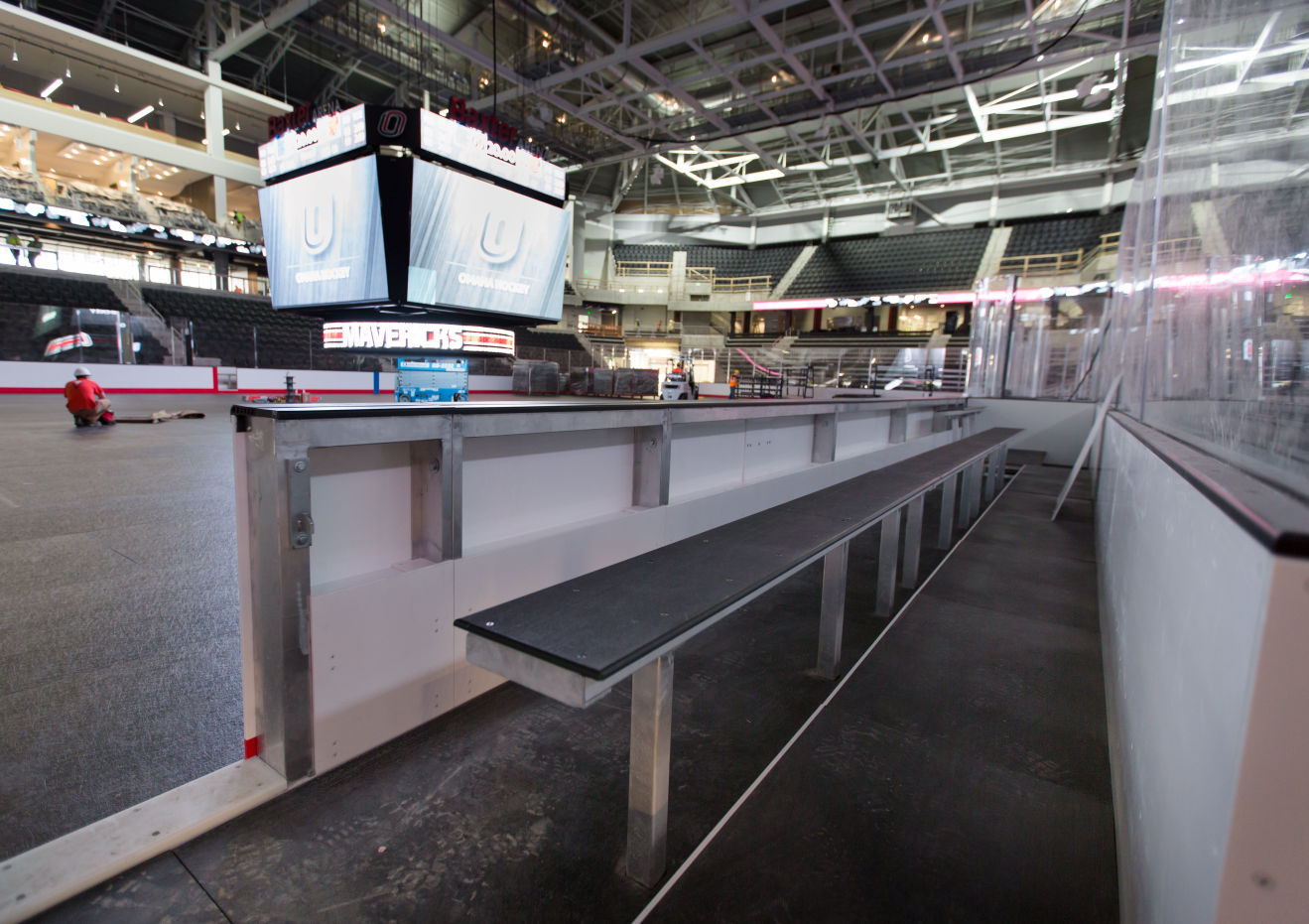 Baxter Arena - Home team hockey bench